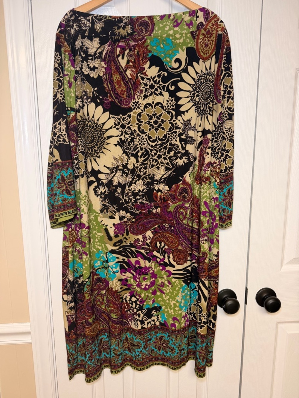 ECI NY 22W Boho Paisley Sunflower Sheath Dress Stretch 3/4 Sleeve Plus Size - Picture 7 of 16